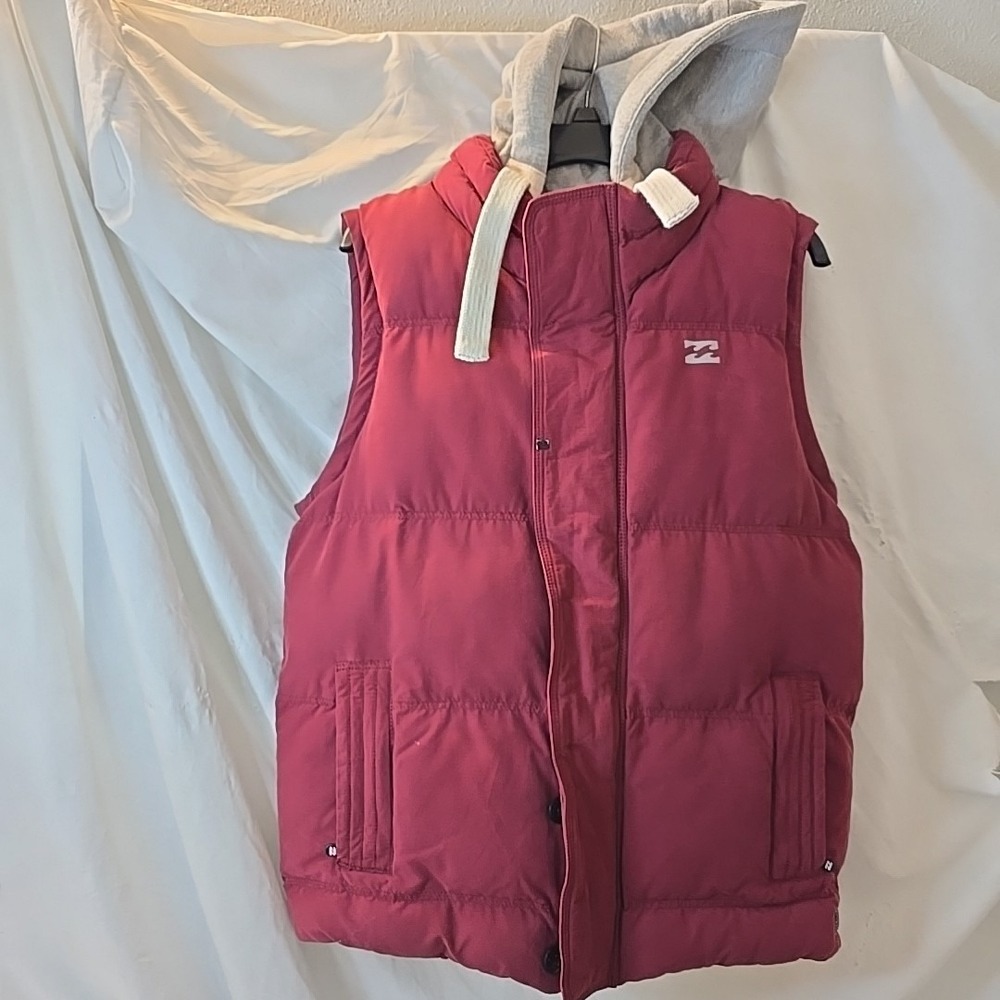 Billabong Y2K Chunky Puffer Hooded Vest Heavyweight Jersey Lined Red Sz L